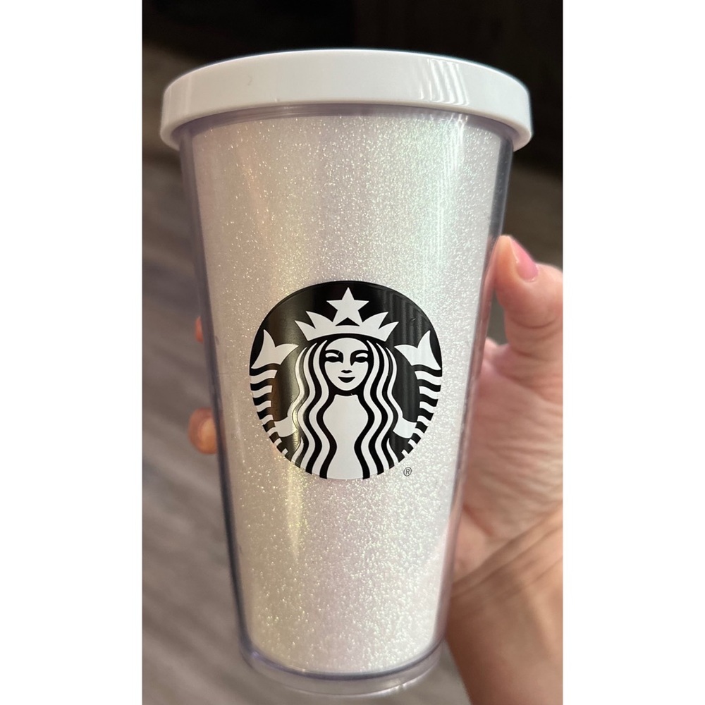 Starbucks 16oz White Holiday Glitter Cold Cup Tumbler